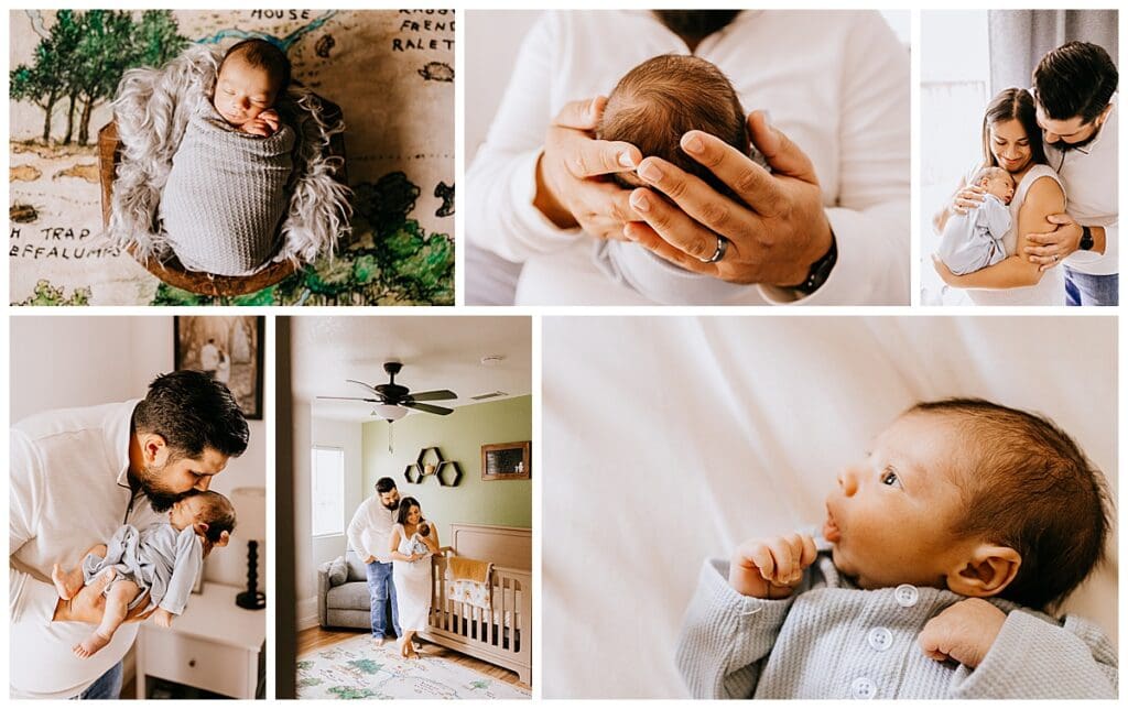 Images of an in-home lifestyle newborn session by Sweet Whimsy Photography